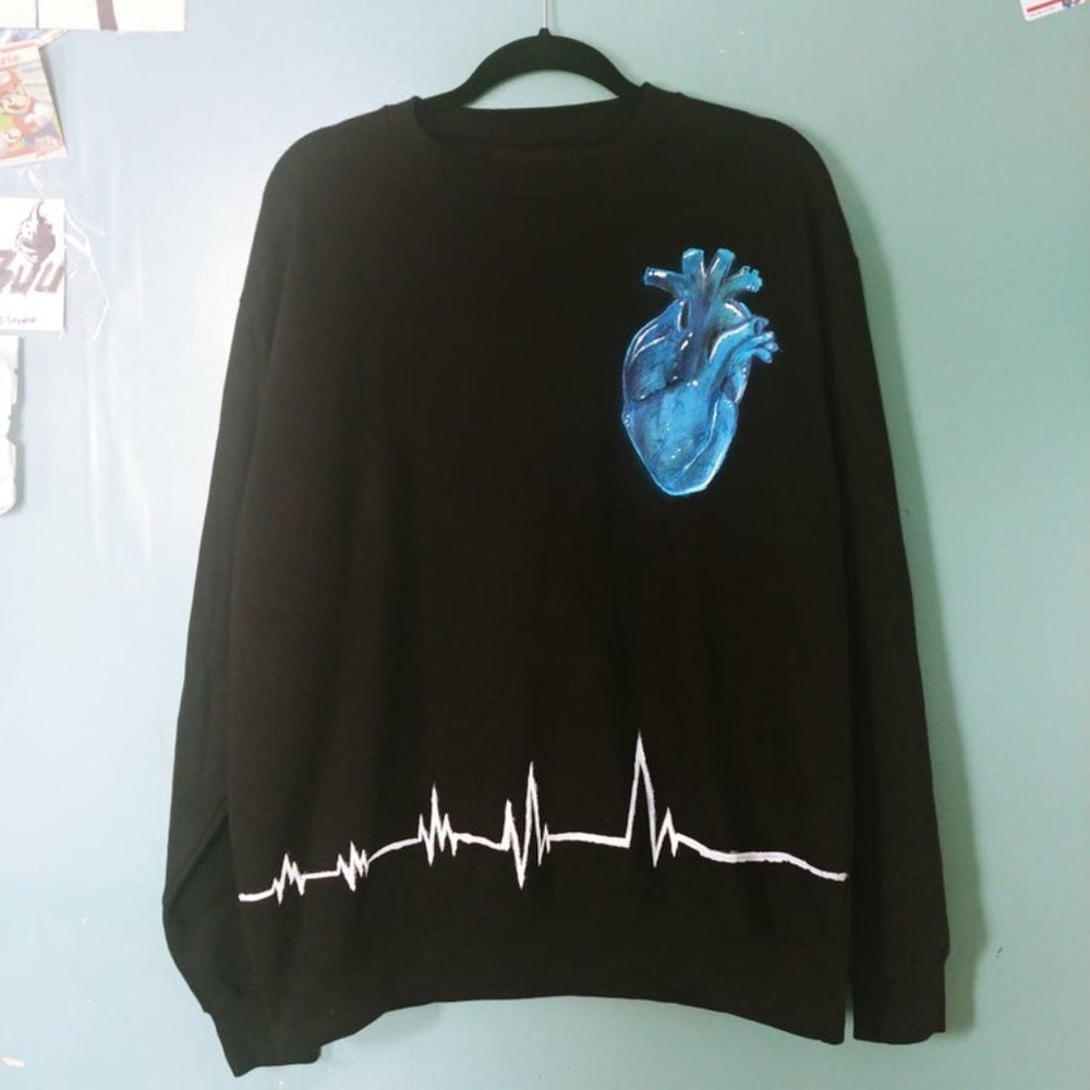 Custom Hand Painted Crewneck 1 of 1 Blue Heart
